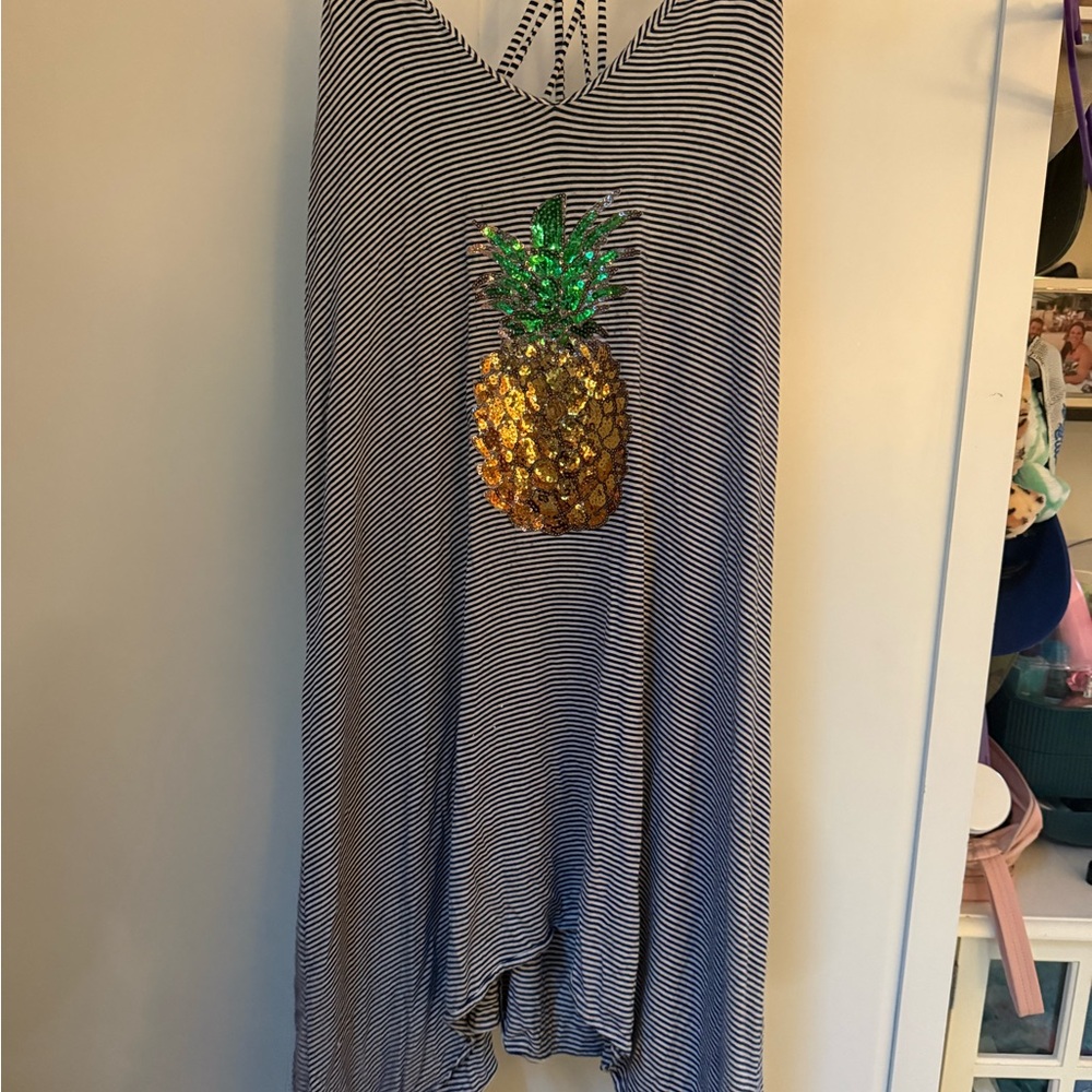 Sperry Top Sider Dress, navy and white asymmetrical hem sequin pineapple